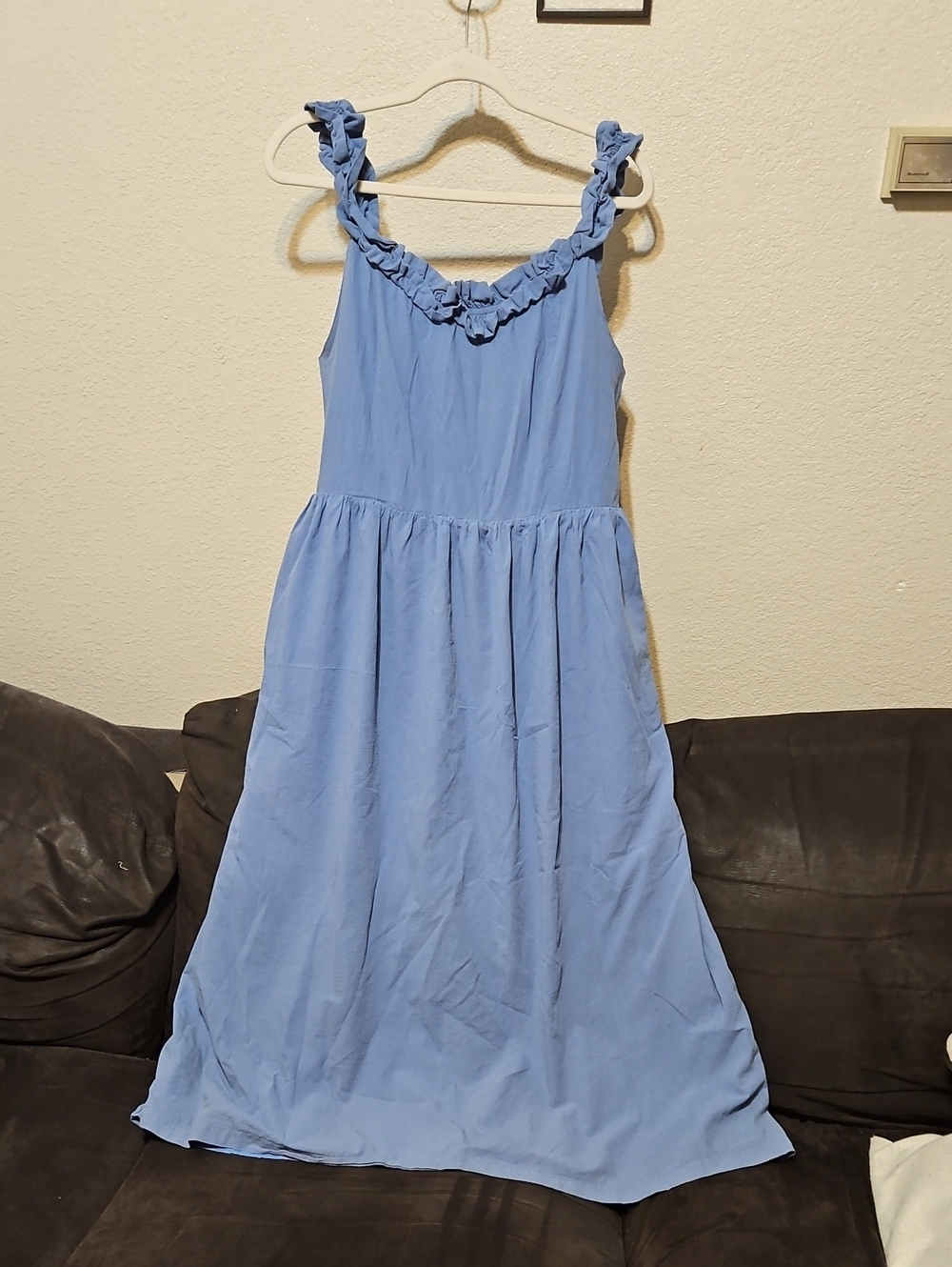ARULA Sky Blue Ruffle Strap Maxi Dress